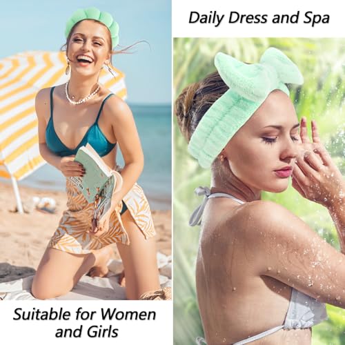 VELSCRUN Spa Headband, Makeup Face Wash Skincare Headbands, 6 Pcs Bright Green Sponge Bow Tie Get Ready HairBand Facial Wristband Set, Stuff for Teen Girls Women Trendy Fashion Hair Accessories - color: Bright Green