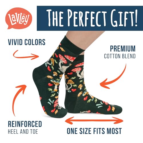 Lavley Women's Funny Socks Cute Novelty Gift for Women & Teens - color: Mush Love Mushrooms