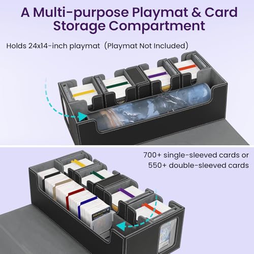 MTG Deck Box Commander 6-In-1 with Playmat Storage,TCG Multi Deck Box - color: Black Gray, size: 6-IN-1 with Playmat Space
