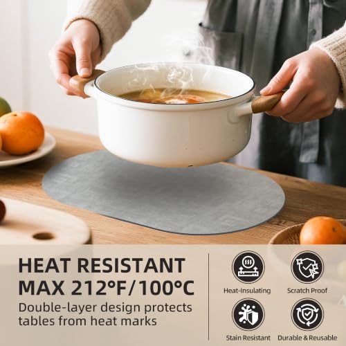 Placemats Set of 6, 17.7 x 11.8 Inch Oval Faux Leather Place Mats - color: R-light Gray