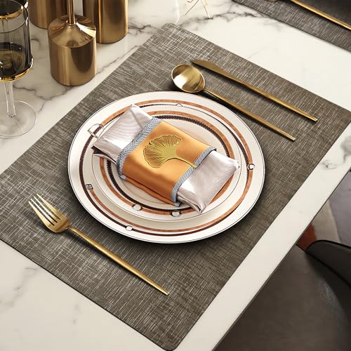 Faux Leather Placemats Set of 4, 12 x 17 Inch, Waterproof Wipeable Heat Resistant Table Mats for Dining Table, Kitchen Decor, Indoor Outdoor, Bronze - color: Leather Bronze