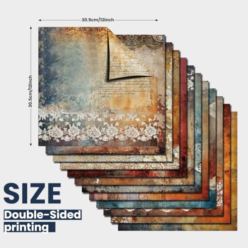 Vintage Lace Scrapbook Pattern Paper Pad 12×12,24 Sheets Double-Sided Coffee Scrapbooking CardStock Paper for Holiday Card Making Supplies DIY Junk Journal Papers. - color: Coffee