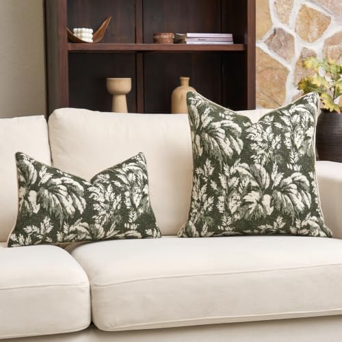 Alerfa Dark Green Neutral Floral Pillow Cover 18 x 18 Inch, Vintage Square Couch Fall Throw Pillow Cover Soft Decorative Farmhouse Accent Pillowcase for Living Room Bedroom - color: Dark Green, size: 18" x 18" (Pack of 1)