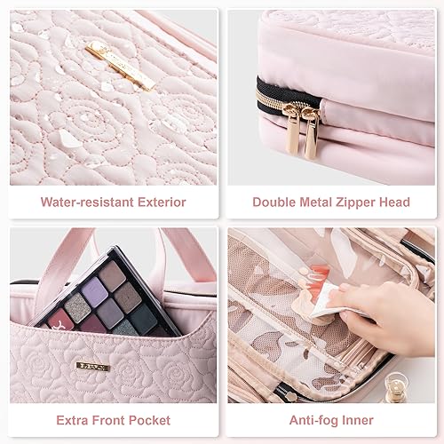Everfun Hanging Travel Toiletry Bag Women, Leakproof Wet Dry Compartments - color: Pink