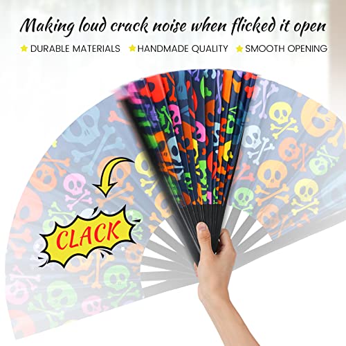 SYNTECSO Folding Hand Fan for Rave, UV Glow Clack Fan - color: Skulls