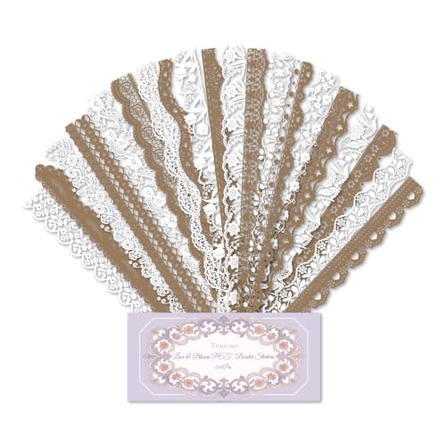 200 Pcs Vintage Brown & White Lace Border Stickers for Scrapbook - style: Brown&White