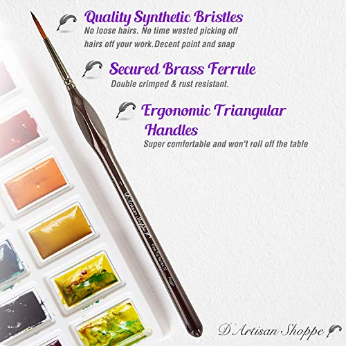 Rigger Brush Watercolor. Liner Brushes for Painting. Script Liner 4pc Size 1 Precision Set. Artist Pinstriping, Miniature Painting, and Fine Detail for Acrylic Painting - style: 4pc Rigger (Size 1)