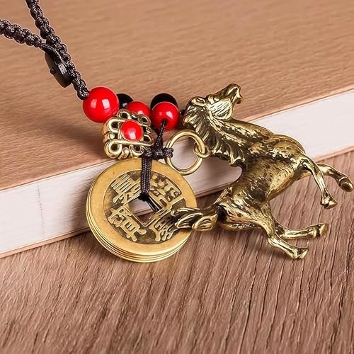 Traditional Feng Shui Good Chinese Lucky Charm Brass Keychain - style: Horse