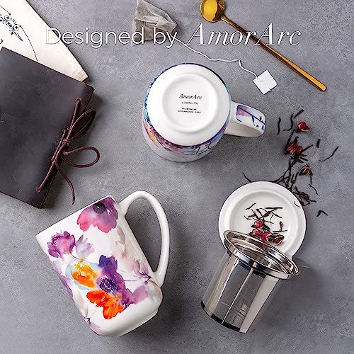 AmorArc Tea Cup With Infuser and Lid, 18oz Loose Leaf Tea Mug With Steeper - color: Anemone