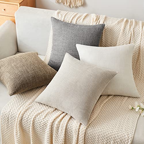 MIULEE Pack of 2 Decorative Linen Burlap Textured Pillow Covers Farmhouse Boho Accent Pillowcases Spring Home Decor for Couch Sofa Bedroom Living Room 16x16 Inch Taupe - color: Taupe, size: 16" x 16" (Pack of 2)