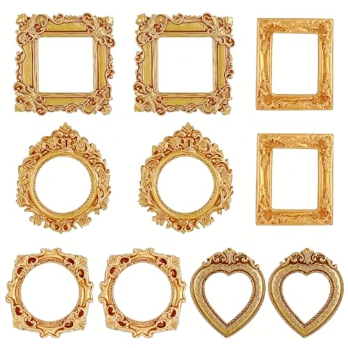 10 PCS Mini Vintage Resin Picture Frames, Small Gold Antique Frames for DIY Jewelry, Christmas Party Home Decor Wall Hanging