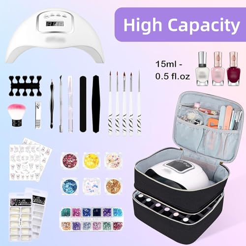 ALSLEA Nail Polish Organizer Holds 30 Bottles (15ml - 0.5 fl.oz) Double-layer Gel Nail Polish Kit Case, Nail Holder for Nail Lamp, Portable Nail Organizer and Storage for Nail Supplies (Black) - color: Black, size: 30 slots