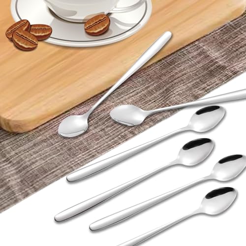Long Handle Iced Tea Spoons,7.8-Inch Coffee Spoon,Stainless Steel Ice Cream TeaSpoons,Cocktail Stirring Spoon,Set of 6 - color: A-Silver Set of 6