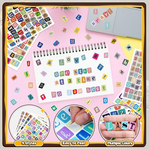 828PCS Letter Stickers for Scrapbooking,12Sheets Magazine Alphabet Stickers