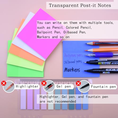 YOUDEFUL 800Pcs Transparent Sticky Note, 3"x3" Clear Sticky Note,Colorful - size: Square Bright Colorful