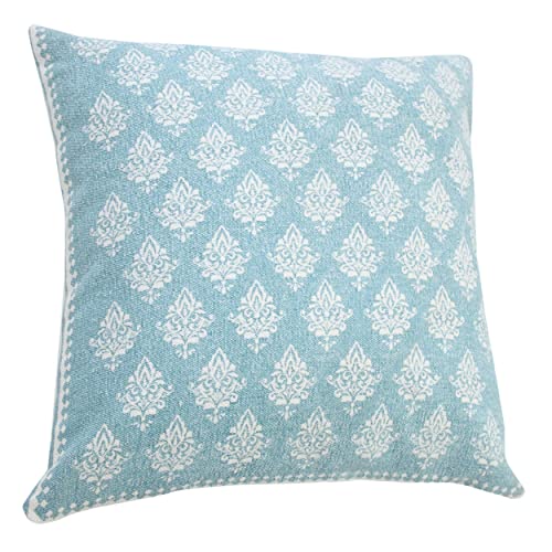20x20 Inches Floral Cotton Throw Pillow Covers for Home Decor | Traditional Boho Cushion Covers for Throw Pillows | Perfect for Living Room Couch & Bedroom Decorations | Sky Blue/White - color: Sky Blue/White