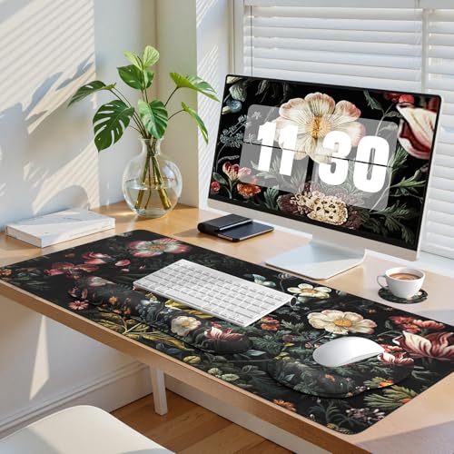 iCasso Desk Cover Mat, 4in1 Floral Large Mouse Pad with Wrist Rest - color: Elegant-Flowers