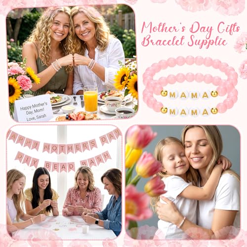Whimsibelle 36 Sets Mother's Day Beads Bracelet Crafts Kit, DIY Mom Bracelet Kits, Mama Letter Beads Bracelets Thankful Gift DIY Art Crafts Kit for Mothers Women Mother's Day Birthday Party Favors