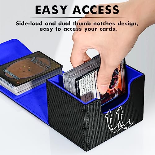 ZLCA MTG Deck Box Holds 120+ Single Sleeved Cards Commander Deck Box - color: A1-Black& Blue, size: A-Horizontal