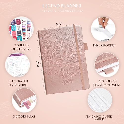 Legend Planner Undated, Weekly & Daily Goal Journal, A5 Rose Gold - color: Rose Gold (Undated), size: A5 (5.5'' x 8.3'')