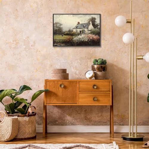 Huabsad Vintage Landscape Flower Portrait Oil Painting Canvas Wall Art Antique Cottage Outdoor Garden Spring Wall Decor Rustic Farmhouse Bedroom Aesthetic Painting Prints 12x16in Black Framed - color: Oil painting03, size: 12x16in Metal Framed