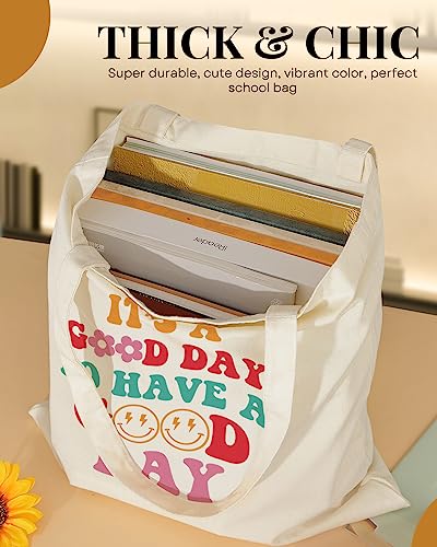 AUSVKAI Canvas Tote Bag Aesthetic Cute For Women College Grocery Bag Cotton Cloth Beach Totes Gift - color: It's a Good Day