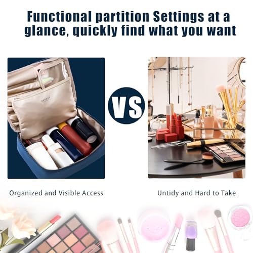 Queboom Travel Makeup Bag Cosmetic Bag Toiletry Bag for Women & Men, Navy - color: Navy blue-1pcs