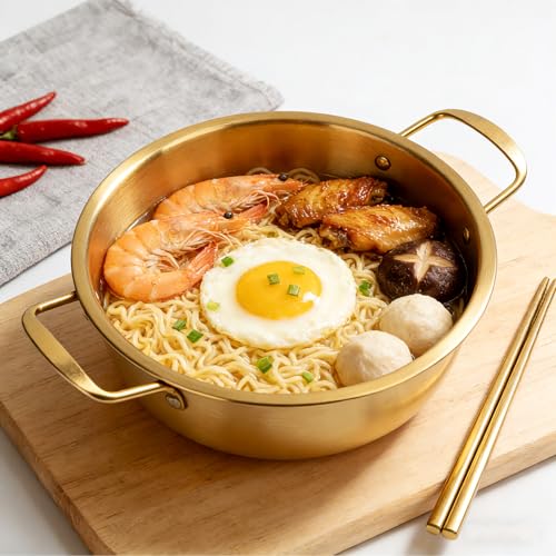2-Pack Stainless Steel Korean Ramen Pot 7" & 7.8" with Lid Utensils