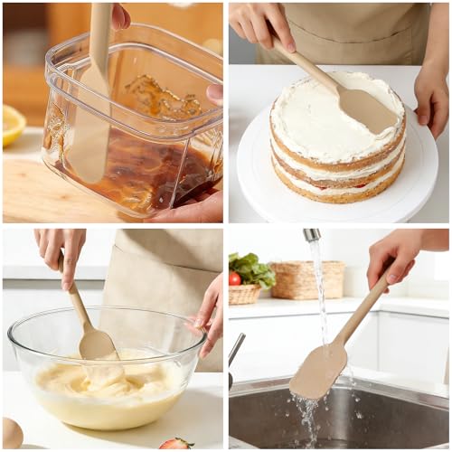 Extra Long Small Silicone Spoon, 14 inch (35cm) Mini Spatula with Metal Core, Heat Resistant Kitchen Tool for Eating, Stirring, Spreading - Dark Gold - color: Dark Gold