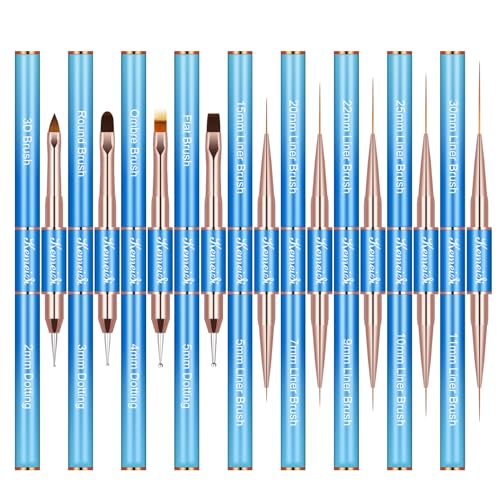 KEMEISI Nail Art Brush Set, 9PCS Double-Ended Acrylic Liner Brush Dotting Pen for Gel Polish, Nail Design Tools for Professional Manicure DIY Home Salon - color: Blue