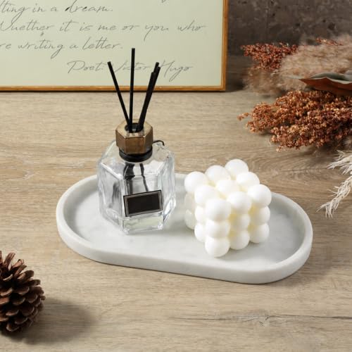 Koville Natural White Marble Tray for Home Decor, 10" x 5" Marble Vanity Tray for Bathroom Countertop Organizer Stone Trays, Catchall Tray for Perfume, Candles, Jewelry (Bianco Carrara) - color: Bianco Carrara White