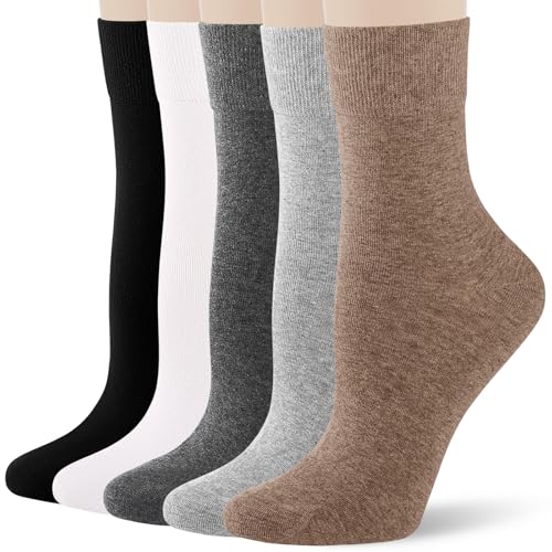 FGZ Women's Crew Socks 5 Pairs Soft Combed Cotton,Breathable Everyday Casual Socks for Women - color: 05-mix Color05, size: 5-9