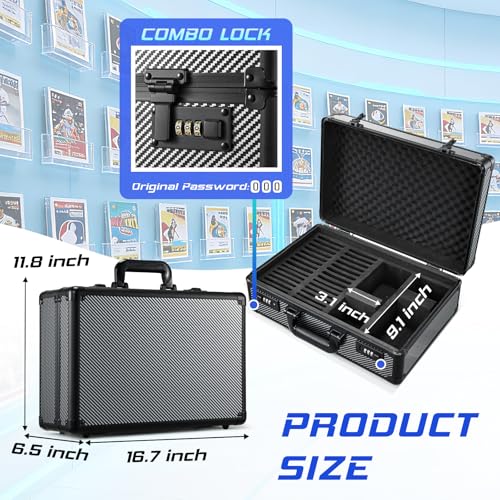 Graded Card Case with Individual Slots Storage Box, Trading Card Cases for Sports Cards with Combo Lock, Card Slab Case for Baseball Cards Storage, Graded Cards Display Box X-Large - color: Black with Slots
