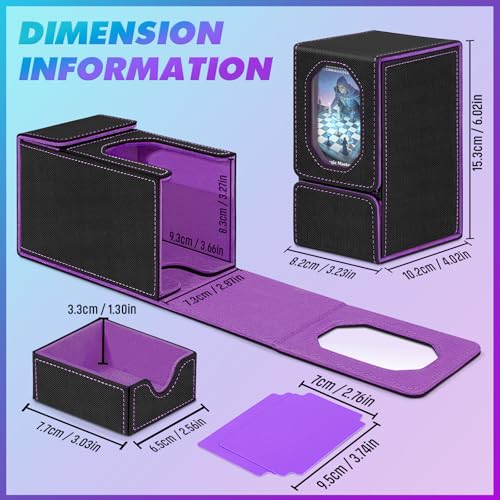 Card Deck Box for MTG Commander, Fits 100+ Double-Sleeved Cards Card Case - color: Black and Purple