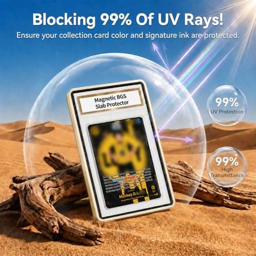 Magnetic BGS Slab Protector with Foldable Kickstand - UV Protection Tempered Glass & Aluminum Metal Bumper for 35PT Beckett Graded Cards, 9-Point Secure Lock Display Guard & Clear View (Gold) - color: Light Gold, size: BGS Card Case