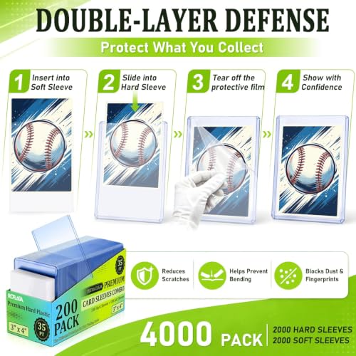 4000 Card Sleeves Hard Plastic, RCPLAGA 3"X 4" Trading Card Holder, 35PT - size: 2000 Hard Sleeves + 2000 Soft Sleeves