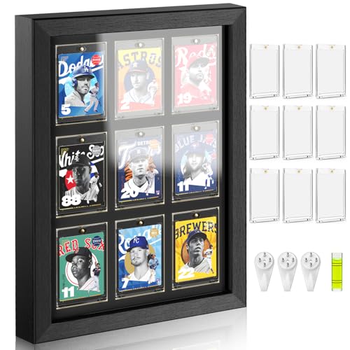 Trading Card Display Case, 9 Standard Baseball Card Display Frame - size: 9 Card-Black