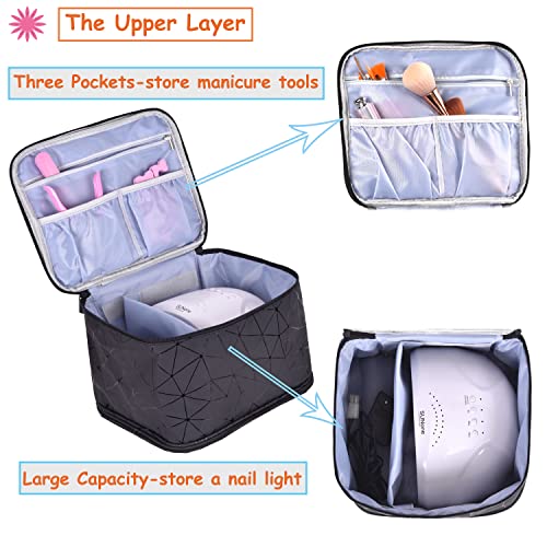 CTWWFS PU Leather Nail Polish Organizer and Nail Lamp Case, Nail Kit Organizer Holds 30+ Bottles (15ml - 0.5 fl.oz) and a Nail Lamp, Nail Polish Carrying Case with Manicure Tools Storage Sections - color: A-Black