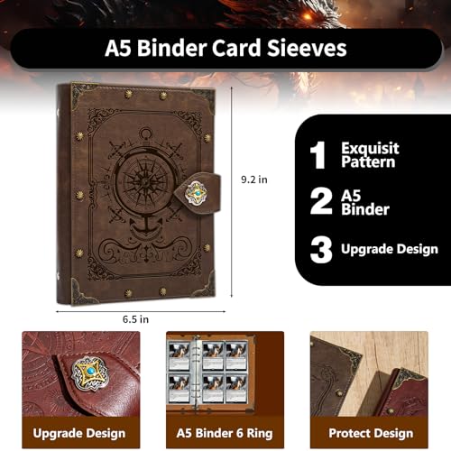 Trading Card Binder,4-Pocket Binder for Trading Cards Holds 240 Cards - color: 9-Compass-GrayBrown