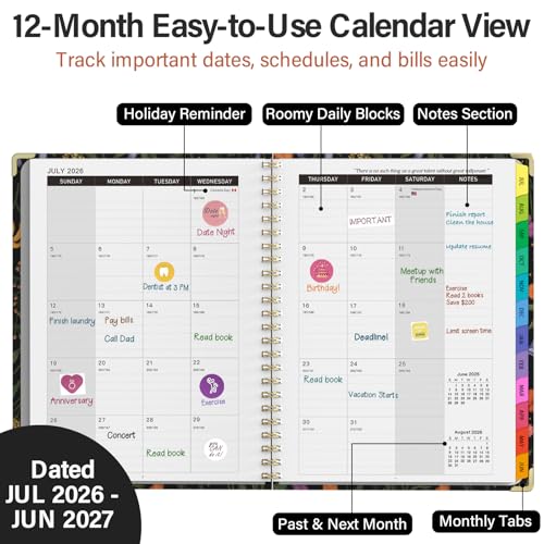 Academic Planner 2026–2027, A4 Hardcover Weekly Monthly Planner, Large 8.5 x 11 School Year Planner July 2026 to July 2027, with Bookmark, Pocket Folder and Sticky Notes, ‎Grounded Magic - color: ‎Grounded Magic, size: A4