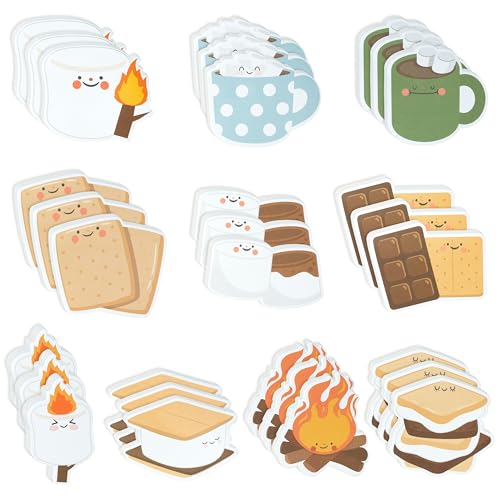 CJiangpo 30Pcs Marshmallow Sticky Notes - 600 Sheets Cute Self Stick Notepad Memo Pads Funny Cartoon Page Markers for Classroom Rewards Teacher Student Supplies Camping Themed Gift for Kids - color: Camping Marshmallow