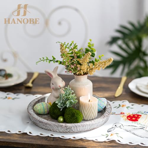 Hanobe Decorative Coffee Table Tray, Round Wood Candle Holder Plate - color: White Washed