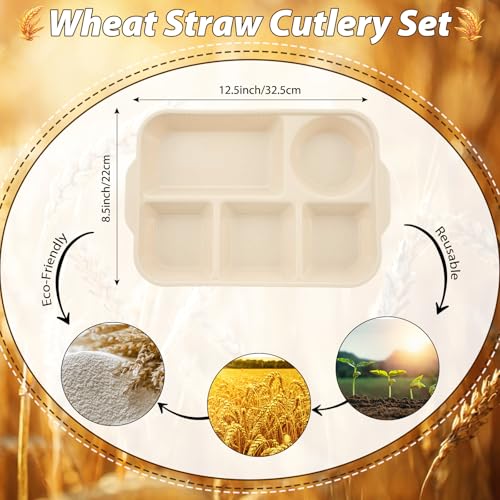 Pinkunn 8 Pcs 13'' Divided Plates for Adults Wheat Straw, Stylish - color: Stylish
