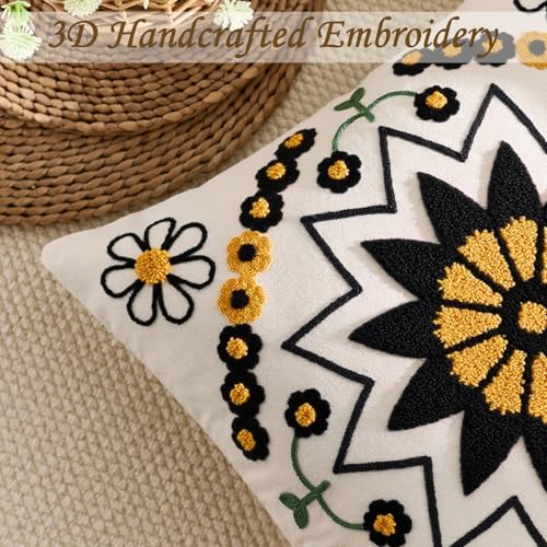 Embroidered Floral Throw Pillow Cover 18x18 Set of 1 Black Orange - color: Black Orange, size: 18" x 18" (Pack of 1)