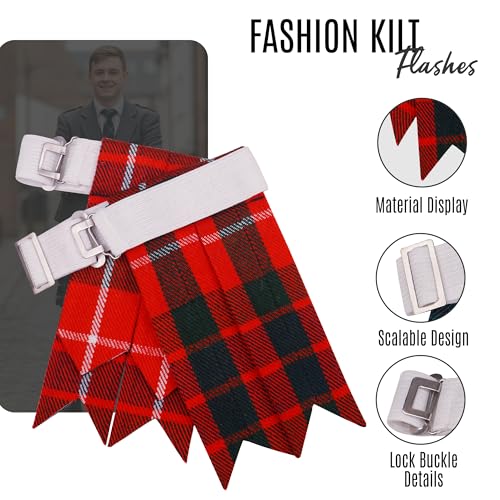 EZE Kilt Flashes for Men with Heavy Buckle Adjusters, Plain & Tartan Kilt Sock Flashes Acrylic Wool - color: Fraser