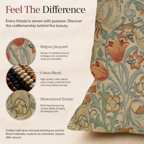 William Morris Golden Lily Light Tapestry Throw Pillow Cover 18 x 18 in - color: Cream,blue,green,orange,red,yellow