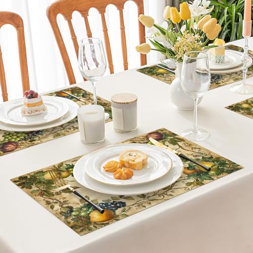 Fruit Placemats Set of 6, Fruits Grape Table Mats, Washable Place Mats for Home Party Indoor Kitchen Dining Table Decoration 12x18 Inch - color: Fruit, size: Set of 6