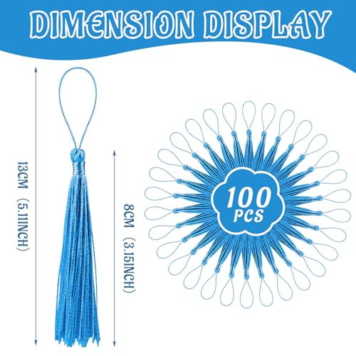 100 Pcs Bookmark Tassels Bulk Lake Blue Soft Craft Silky Handmade Mini Tassels for Jewelry Making with Loops for DIY Craft Accessory Dress Decoration - color: Lake Blue