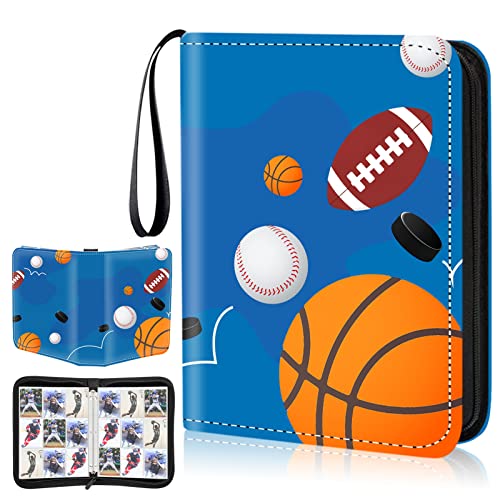 Sports Card Binder, 9-Pocket Trading Card Binder,900 Pockets Double Sided Pockets Baseball Card Binder, Football Baseball Basketball Hockey Card Collection Storage Album - color: 9-Pocket blueball