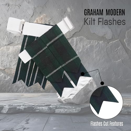 EZE Kilt Flashes for Men with Heavy Buckle Adjusters, Plain & Tartan Kilt Sock Flashes Acrylic Wool - color: Graham Modern